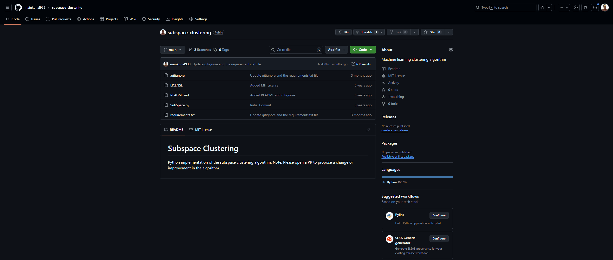 A machine learning algorithm that implements sub space clustering.